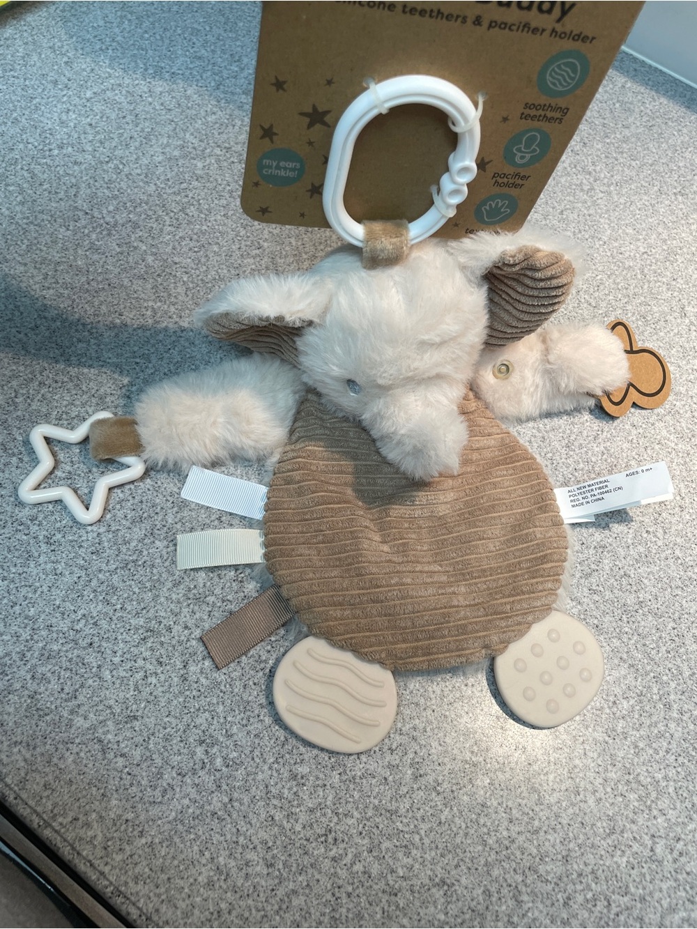 Plush Elephant Teether Comforter - Beige & Cream